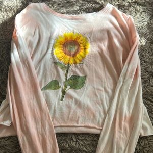 long sleeve cropped shirt, rebellious one , size large, color pink and white.